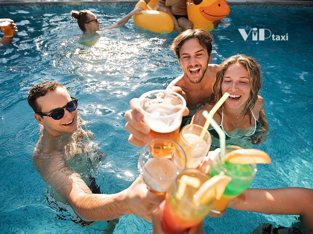 Friends Enjoying a Pool Party During AZ Spring Break