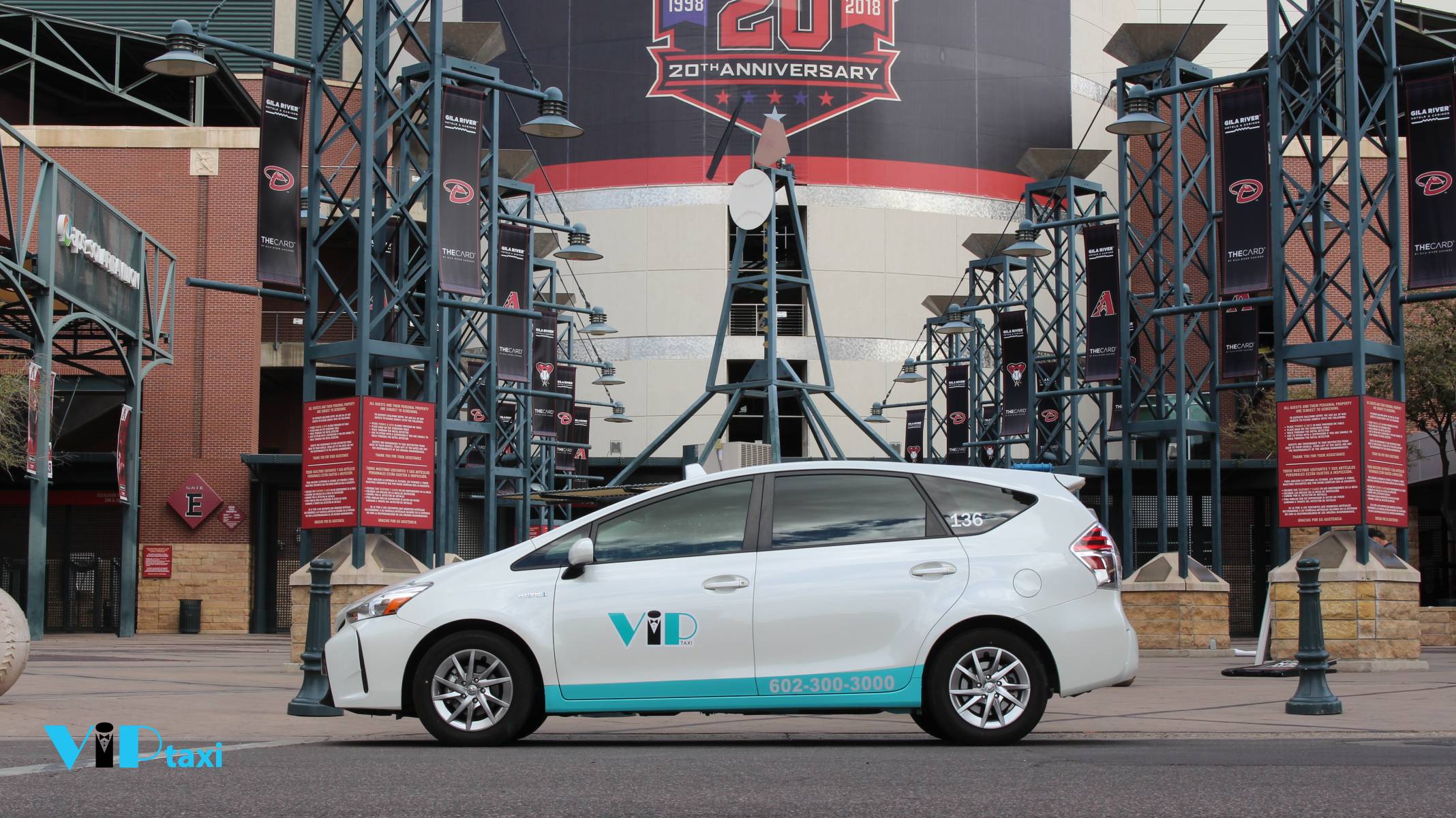 VIP Taxi Vehicle Parked Outside an Arizona Baseball Stadium
