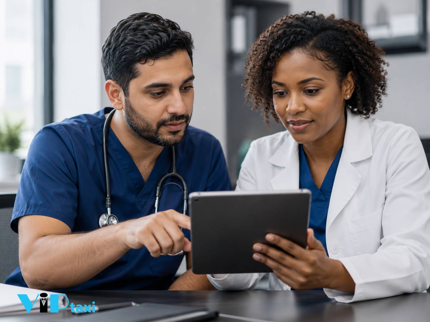 Healthcare Providers Reviewing Patient Transportation Details